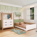 Ver imagem 1 de Quarto Infantil Completo Guarda-Roupa Closet e Cama Casal Montessoriana 100% MDF Olivia e Mark Branco/Louro Freijó Grann