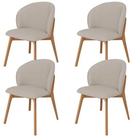 Kit 04 Cadeiras de Jantar e Estar Living Estofada Mia L02 Linho Bege - Lyam Decor