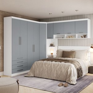 Quarto de Canto Casal com Guarda Roupa Aéreo e Cabeceira Alpes Luciane Móveis