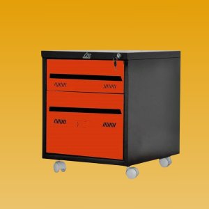 Gaveteiro de Aço Preto C/ Rodinhas 2 Portas Laranjas W3 - 10087