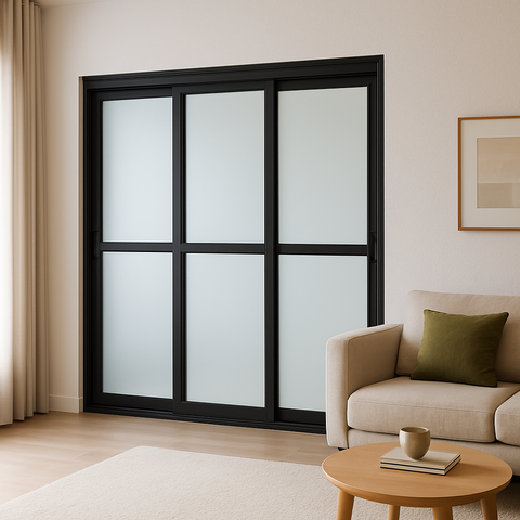 Porta Balcão de Alumínio Preto 3 Folhas Vidro 210x200 com Fechadura Linha 25