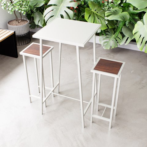 Conjunto Mesa Alta Bar Bistrô Branca 2 Bancos Imbuia Botequim Industrial White Don Castro Decor