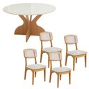Ver imagem 1 de Mesa de Jantar 135cm 4 Lugares Tampo MDF Off White com Freijó e Tweed Claro Dalla Costa Móveis