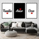 Ver imagem 1 de Kit 3 Quadros Família, Deus e Amor 24x18cm - com vidro:Madeira branca