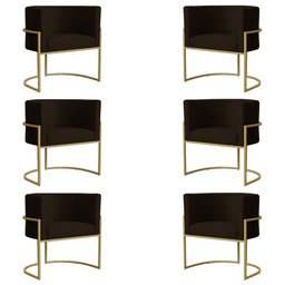 Kit 6 Poltronas Decorativa Sala de Estar Luana Base Gold Suede Marrom - Montanaris Decor Md Montanar - 1