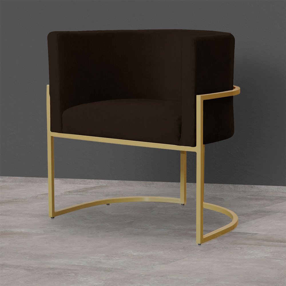 Kit 6 Poltronas Decorativa Sala de Estar Luana Base Gold Suede Marrom - Montanaris Decor Md Montanar - 4