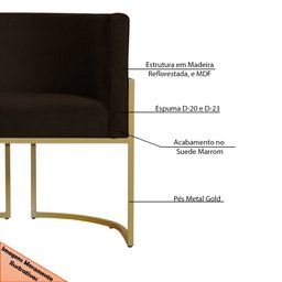 Kit 6 Poltronas Decorativa Sala de Estar Luana Base Gold Suede Marrom - Montanaris Decor Md Montanar - 6