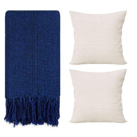 Manta para Sofá Gigante Decorativa Azul Escuro 240x180 Modelo:kit Manta + Capa Linho