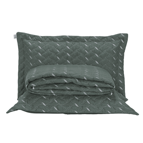 Cobre Leito Queen Heitor Bordado Hipercal 400 Fios 3 Peças - Verde Militar - 100% Poliéster