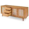 Balcão Buffet de Madeira Maciça 3 Gavetas e 3 Portas com Tela Rattan Natural Prime Wood:amêndoa - 4