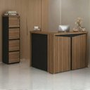 Ver imagem 2 de Mesa Balcao Atendimento 135x118 cm e Gaveteiro Alto 4 Gavetas 143x46 cm Nogal Preto Artany