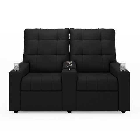 Poltrona do Papai Reclinável Sala de Cinema Palace 2 Lugares Manual Baú Usb Pu Preto G23 Encantum