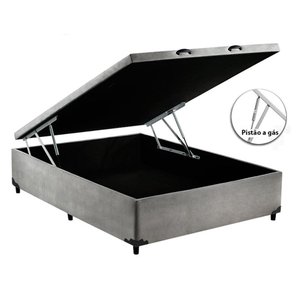 Cama Box Baú Casal Blindado Suede Cinza Com Pistão A Gás