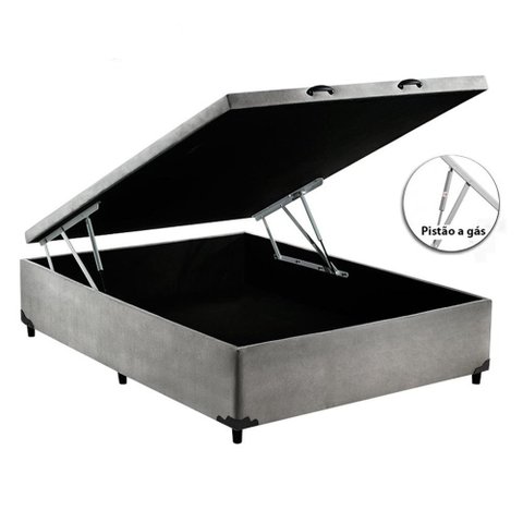 Cama Box Baú Casal Blindado Suede Cinza Com Pistão A Gás