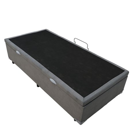Cama Solteiro Cinza com Baú para Quarto Pequeno – Blindada Mdf 88cm