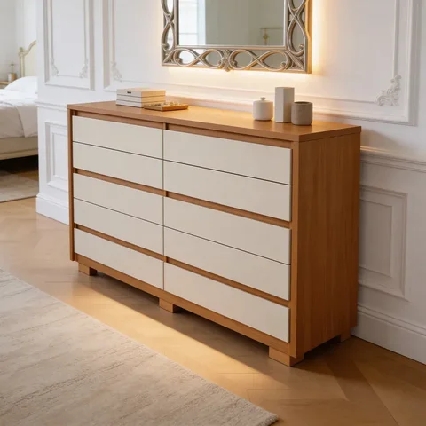 Cômoda Grande para Quarto 10 Gavetas Marselha A04 Cinamomo Off White - Lyam Decor