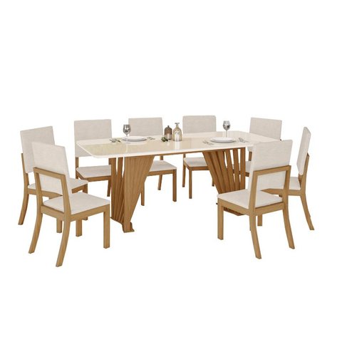 Mesa Jantar Adriana 200 8 Cadeiras Milla Linho - Henn