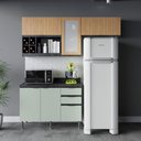 Ver imagem 1 de Cozinha Modulada Esmeralda Aéreo e Balcão 200cm Porta Vidro Cor:lunar com Verde Mar e Freijó