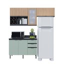 Ver imagem 4 de Cozinha Modulada Esmeralda Aéreo e Balcão 200cm Porta Vidro Cor:lunar com Verde Mar e Freijó