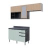 Cozinha Modulada Esmeralda Aéreo e Balcão 200cm Porta Vidro Cor:lunar com Verde Mar e Freijó - 2