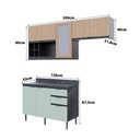 Ver imagem 3 de Cozinha Modulada Esmeralda Aéreo e Balcão 200cm Porta Vidro Cor:lunar com Verde Mar e Freijó