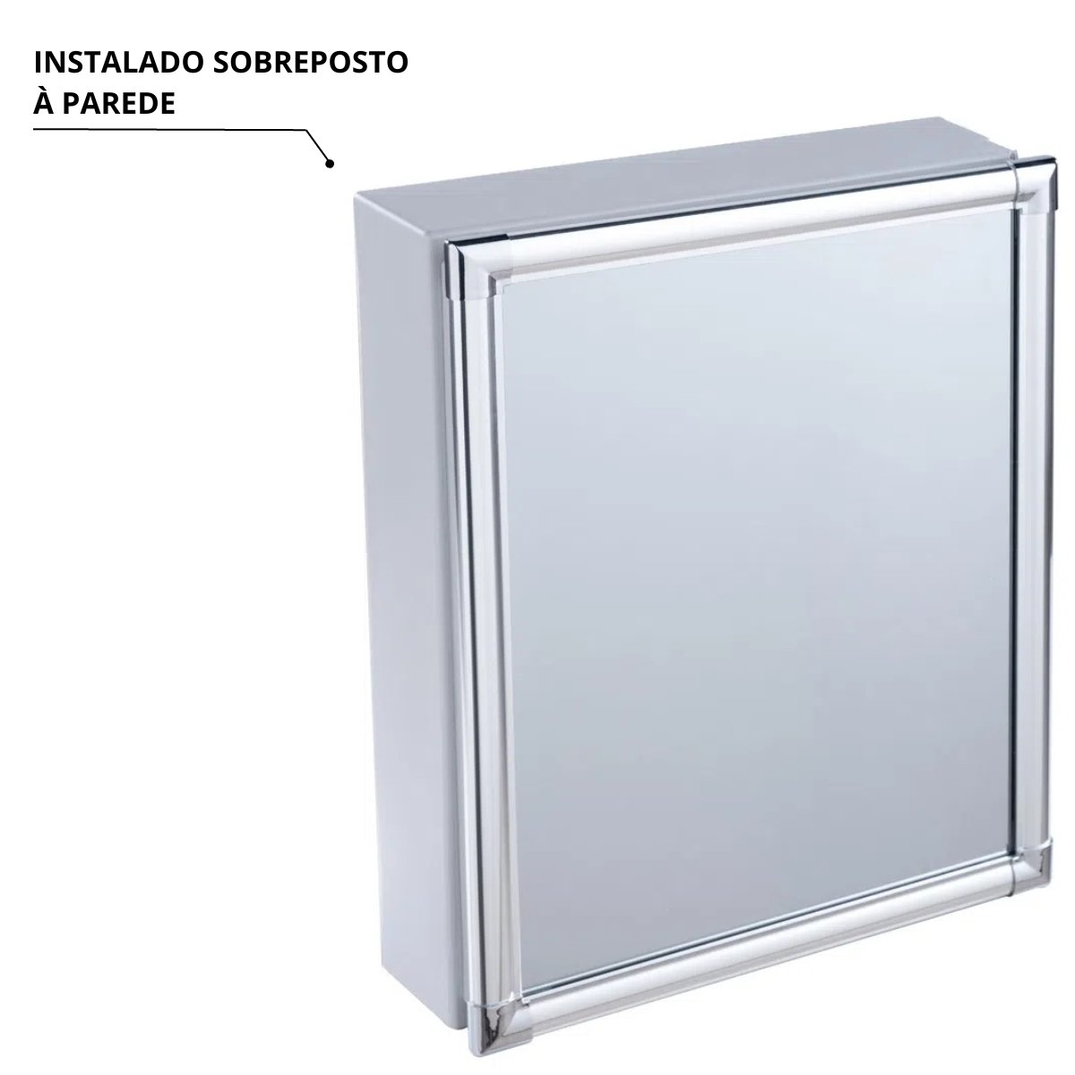 Armário Banheiro Espelheira Sobrepor Cinza | Com Perfil de Alumínio | 31x10x36cm | 01 Porta | Astra - 6