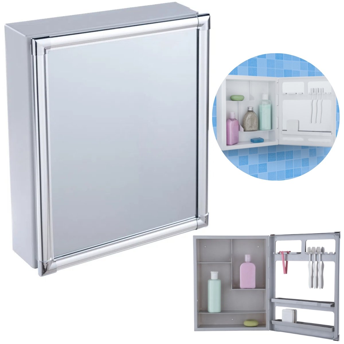 Armário Banheiro Espelheira Sobrepor Cinza | Com Perfil de Alumínio | 31x10x36cm | 01 Porta | Astra - 1