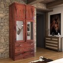 Ver imagem 1 de Guarda-roupa Solteiro Rústico 4 Portas 3 Gavetas Madeira Maciça com Espelho Mogano - Panorama Móveis