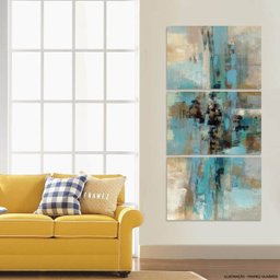 Quadro Abstrato Turquesa Vertical para Corredor Sala Hall 3 Peças - 1