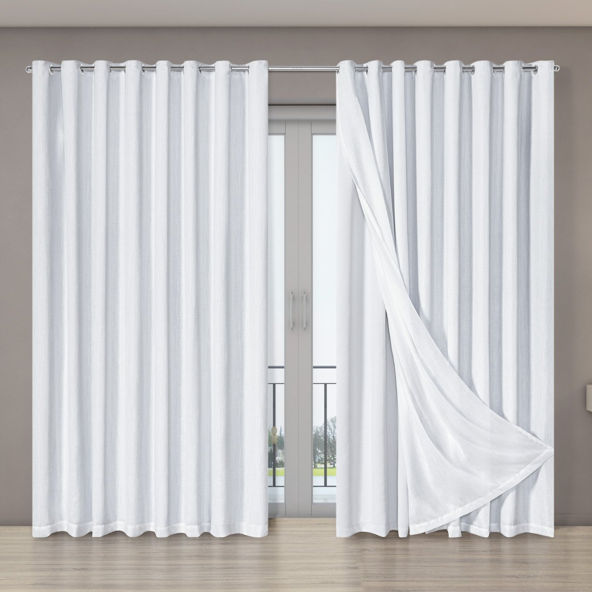 Cortina Luxo Blecaute com Voil Gaze Linho 2,70m X 2,30m Blackout para Sala Quarto Porta Balão Branco