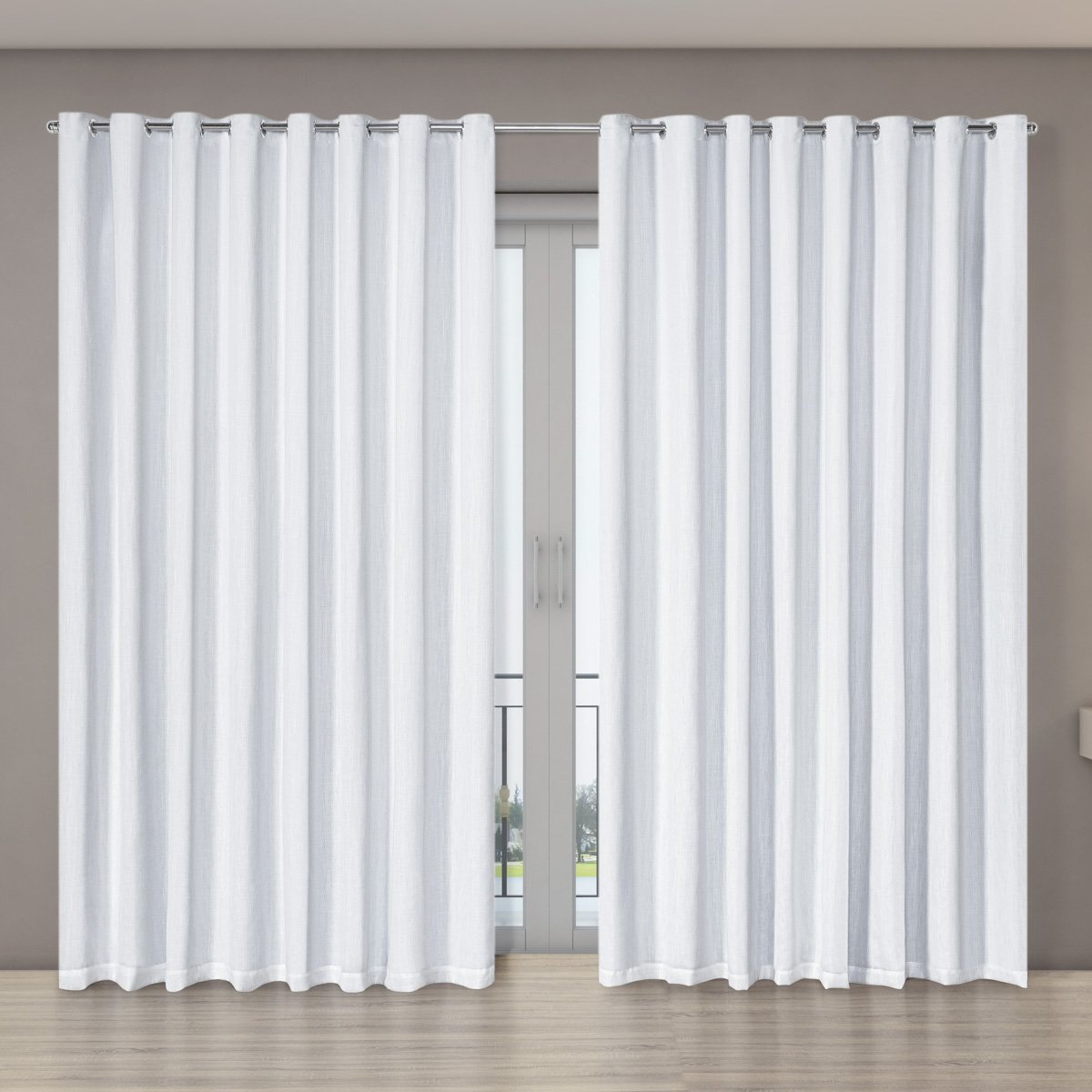 Cortina Luxo Blecaute com Voil Gaze Linho 2,70m X 2,30m Blackout para Sala Quarto Porta Balão Branco - 2