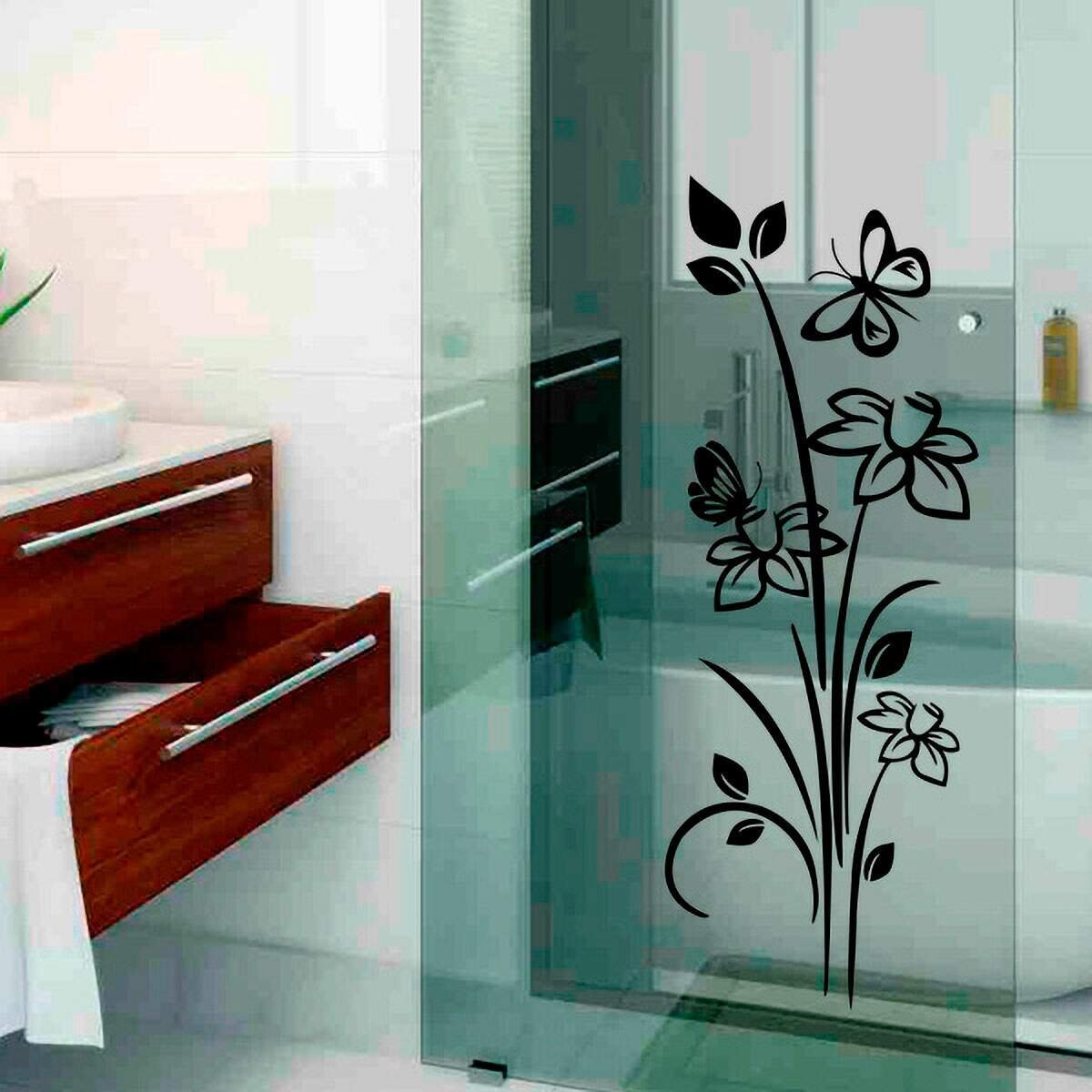 Adesivo decorativo para box de banheiro Floral mod 5-Grande 60x160cm ...
