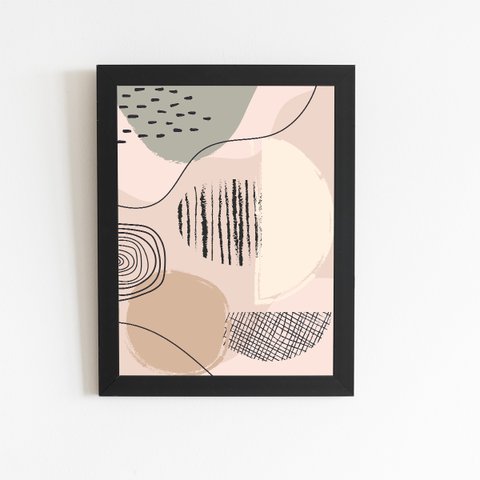 Abstrato Arte Bege Minimalista Quadro Moldura Preta 60x40cm