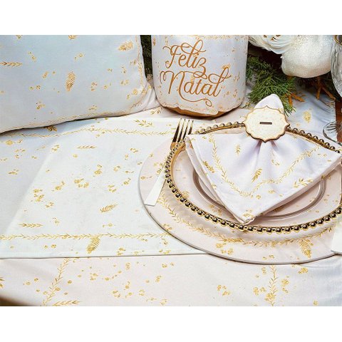Kit Jogo Americano + Guardanapo Natal Dourado Glitter Nsw 4 Peças