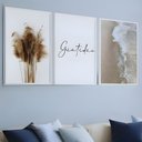 Ver imagem 2 de Kit 3 Quadros Boho Bege Mar Gratidão Moldura:branca