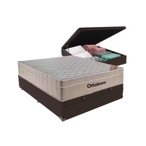 Cama Box Baú Casal Molas Ensacadas Airtech Springpocket 138x188 Marrom - Ortobom