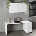 Ver imagem 1 de Mesa Escrivaninha 1,70m Pé Painel C/ 2 Armários Aéreos F5 Cor:branco