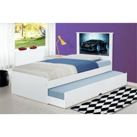 Cama Bibox Solteiro Carro Raio Azul com Colchões