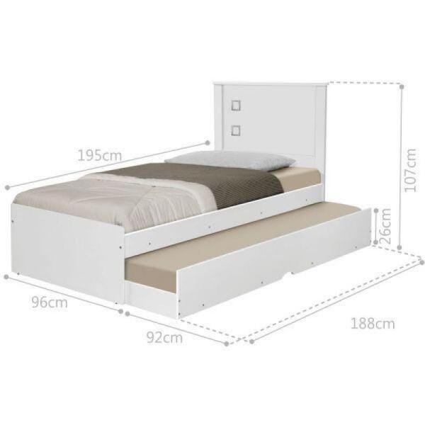 Cama Solteiro Barcelona com Auxiliar Branco - Tebarrot - 2