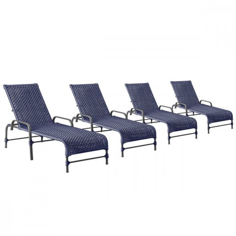 4 Espreguiçadeiras Reclinavel Catar Preto Corda Nautica Trama Original