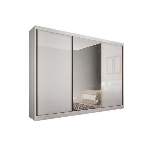 Guarda Roupa Solteiro 3 Portas e 4 Gavetas C- Espelho Natus-duna Branco