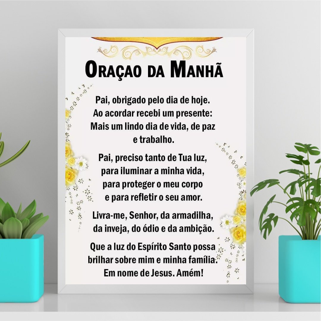 Quadro Decorativo Oração da Manhã 45x34cm - com Vidro:moldura Branca