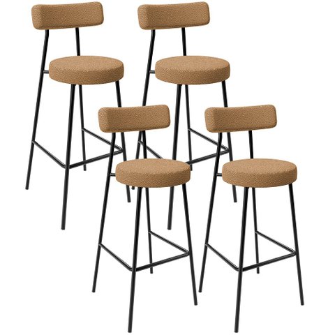 Kit 04 Banquetas Alta Bar Cozinha Sala De Jantar Estrutura Em Aço Milão L02 Bouclê Mostarda - Lyam D