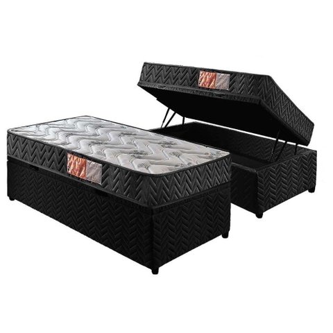 Cama Box Baú Solteiro: Colchão Espuma Paropas D33 Pasquale + Base Crc Suede Black(88x188)