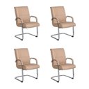 Ver imagem 1 de Kit com 4 Cadeiras Office Base Fixa em Aço Cromado e Couro Ecologico Austin Bege/Fendi