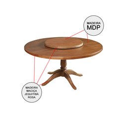 Mesa Jantar Redonda 1,60m Prato Giratório Amélia Madeira Maciça C/ 8 Cadeira Ripada Confort Castanho - 3
