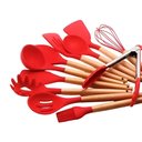 Ver imagem 5 de Kit Utensílios 12 Peças Silicone Madeira Antiaderente Resistente a 240 Graus C Vermelho Aquilae