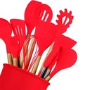 Ver imagem 4 de Kit Utensílios 12 Peças Silicone Madeira Antiaderente Resistente a 240 Graus C Vermelho Aquilae