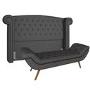 Ver imagem 1 de Kit Cabeceira Estofada Box King Valencia e Recamier Veneza 195 Cm Sl-74 - Linho Cinza