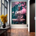 Ver imagem 1 de Quadro Decorativo Buda e As Flores em Moldura Caixa Tacolado Moldura Trad 1cm Madeira Escura com Vid